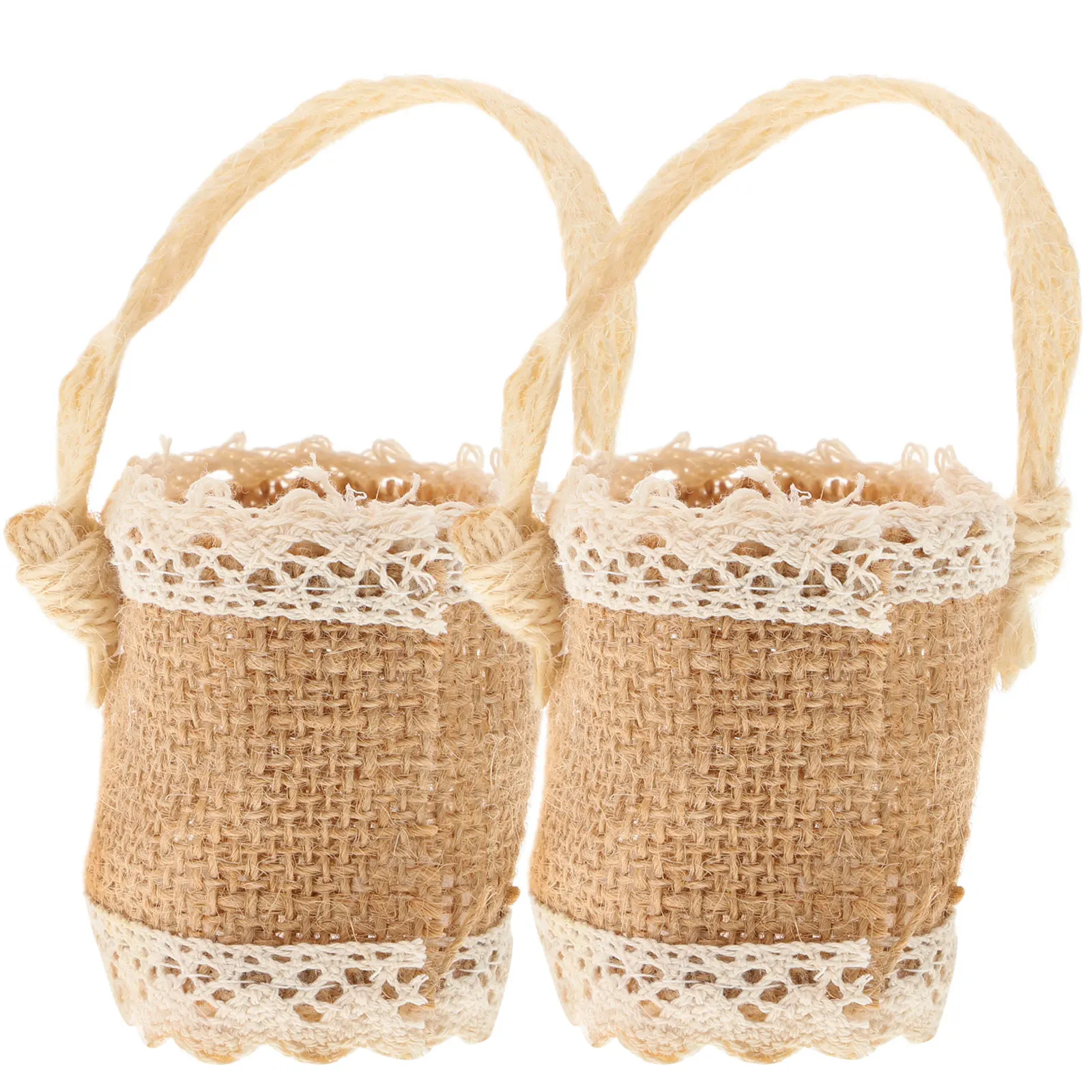 

2Pcs Mini Linen Wedding Baskets Portable Storage Basket Home Decorative Container for Party Wedding Decor