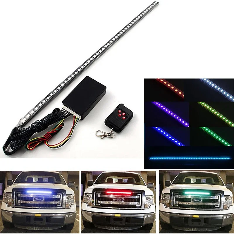 22 Inch 48 LED 147 Modes 7 Color RGB Car Strobe Scanner Light Strip Colorful Remote Super Bright Knight Rider Warning Flash Lamp