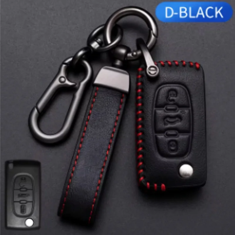 

Leather Car Remote Key Case Cover Shell for Peugeot 107 207 307 308 407 607 3008 5008 for Citroen Xsara Picasso C5 C6 C8 Keyless