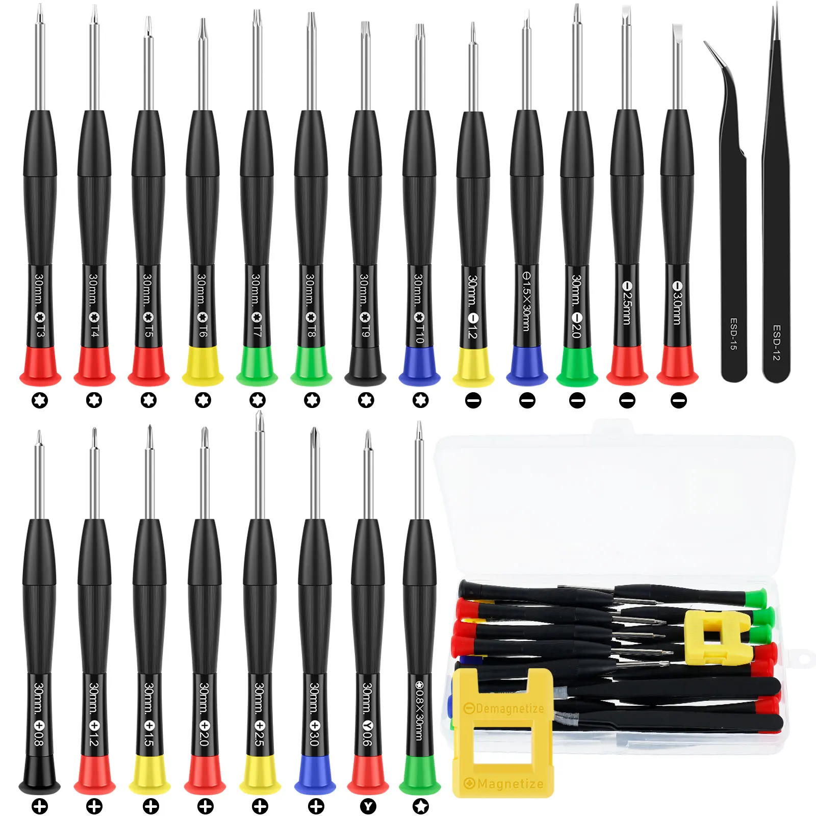 Magnetisches Schraubendreher-Set, tragbarer Mikro-Schraubendreher, metrischer fünfeckiger Torx-Schraubendreher mit flachem Kreuz und Y-förmigem Kopf und Aufbewahrungsbox