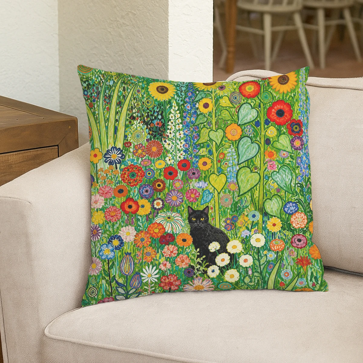 Buddha & Lotus Pattern Polyester Pillow Cover - 2D Printed Decorative Cushion Case for Spiritual Themed Home Decor