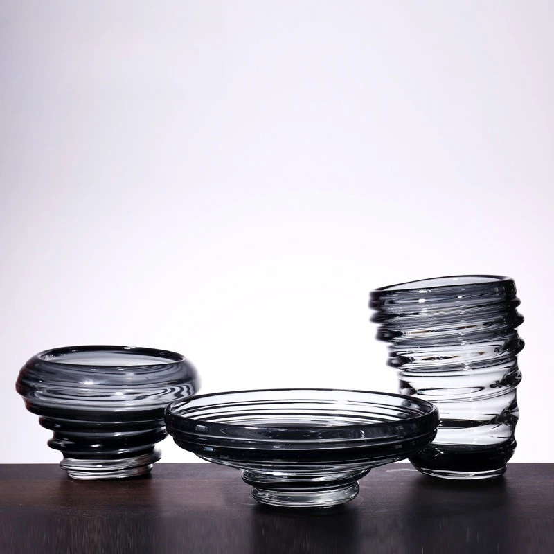 Handicraft light luxury gray threaded glass vase hotel model room living room entrance dining table ornament