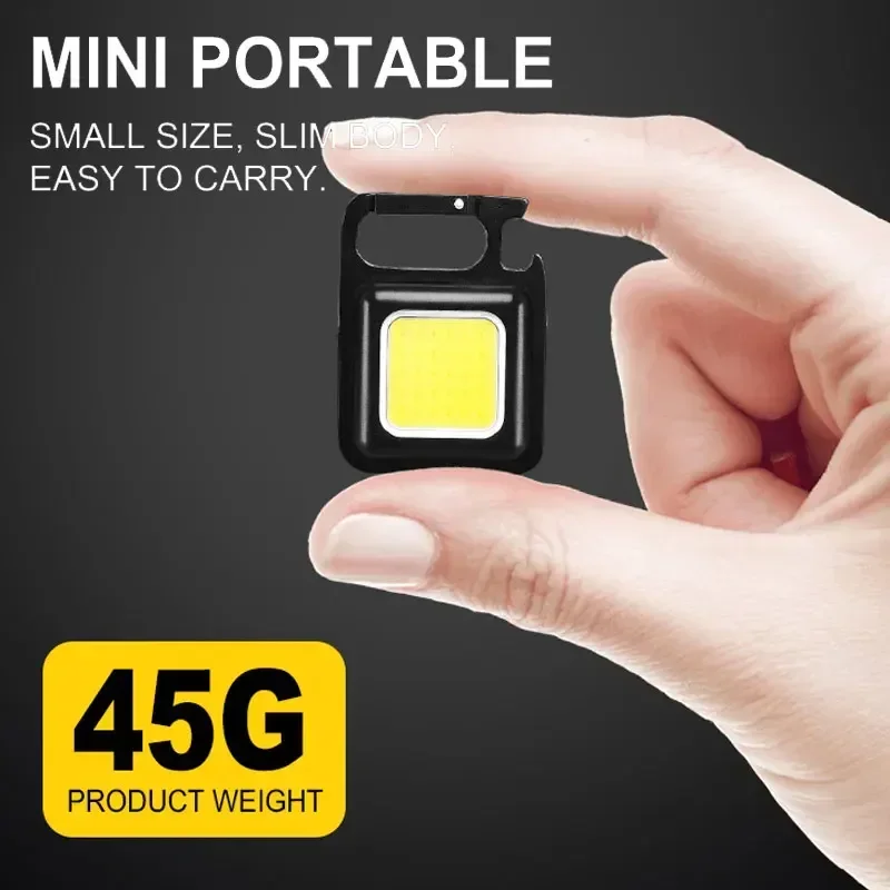 Mini LED Flashlight Work Light Portable Pocket Flashlight Keychains USB Rechargeable for Outdoor Camping Small Light Corkscrew