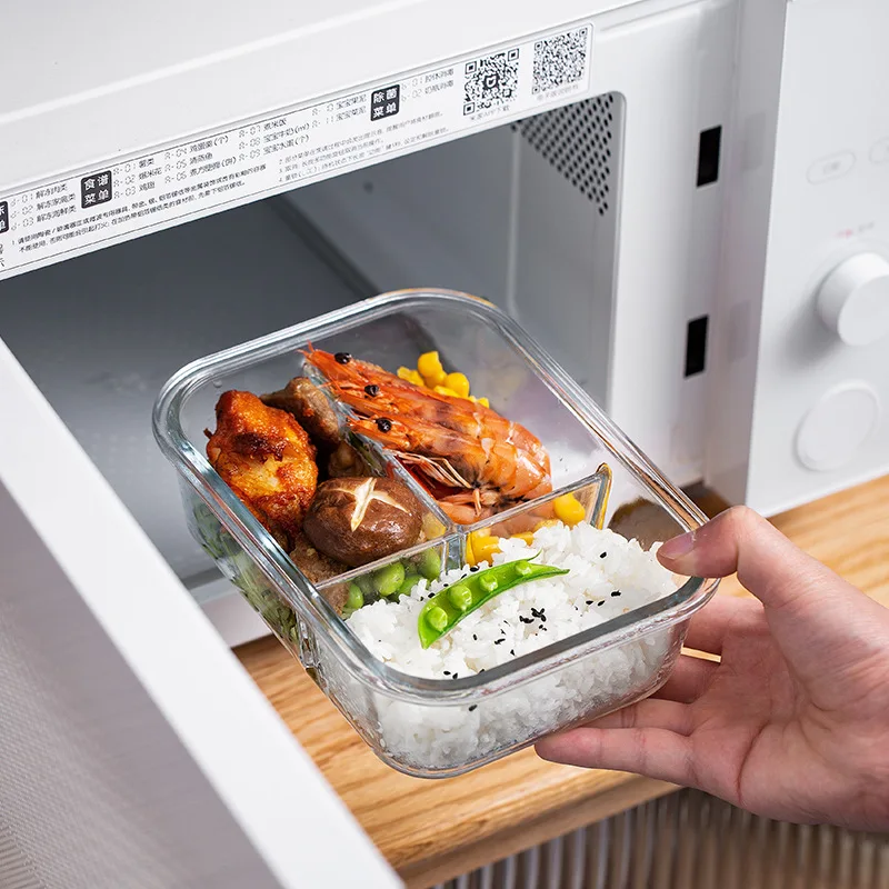 Caja de vidrio para mantenimiento fresco, recipiente de almacenamiento de alimentos de alta borosilicato, resistente al calor, para horno microondas, nevera bento