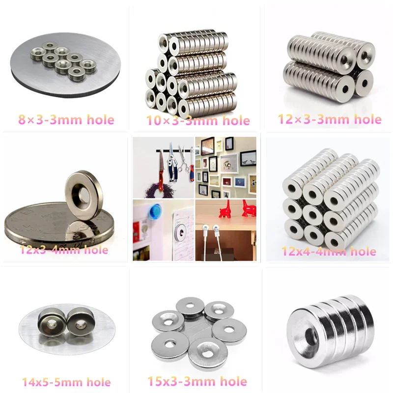 Zion 100pcs Dia 8/10/12/15mm Round Neodymium Magnets Thick 3/4/5mm With Hole 3/4/5mm Strong Permanent Rare Earth Magnet