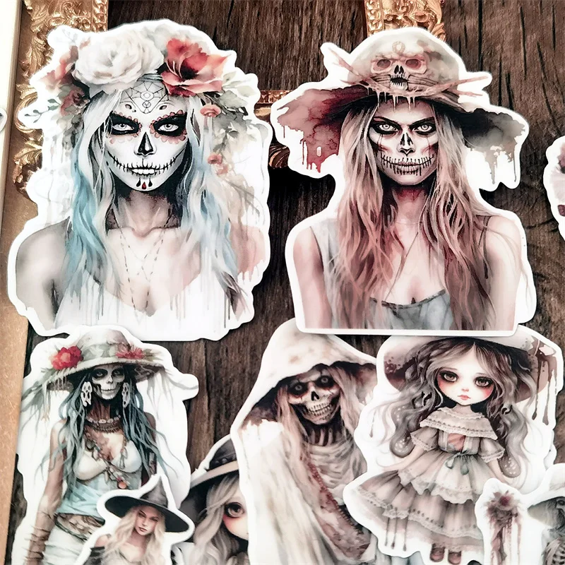 

Милые акварельные богемные стикеры в виде черепа на Хэллоуин для женского журнала, дневника, скрапбукинга, искусственное украшение, стационарные
