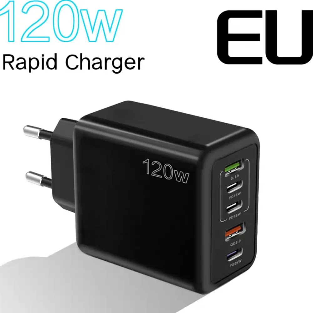 

120W 5 Ports USB C PD Charger Fast Charging PD Quick Charge 3.0 USB C Phone Charger For iPhone 17 16 15 14 13 Xiaomi Samsung