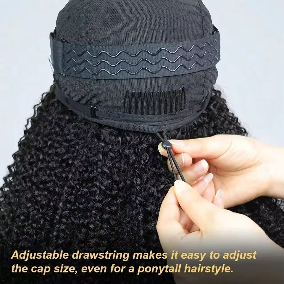 Kinky Curly 3 IN 1 Half Wig Human Hair Wear and Go Deep Curly  Wig Machine Made Clip-in Upgrade Human Hair Wigs