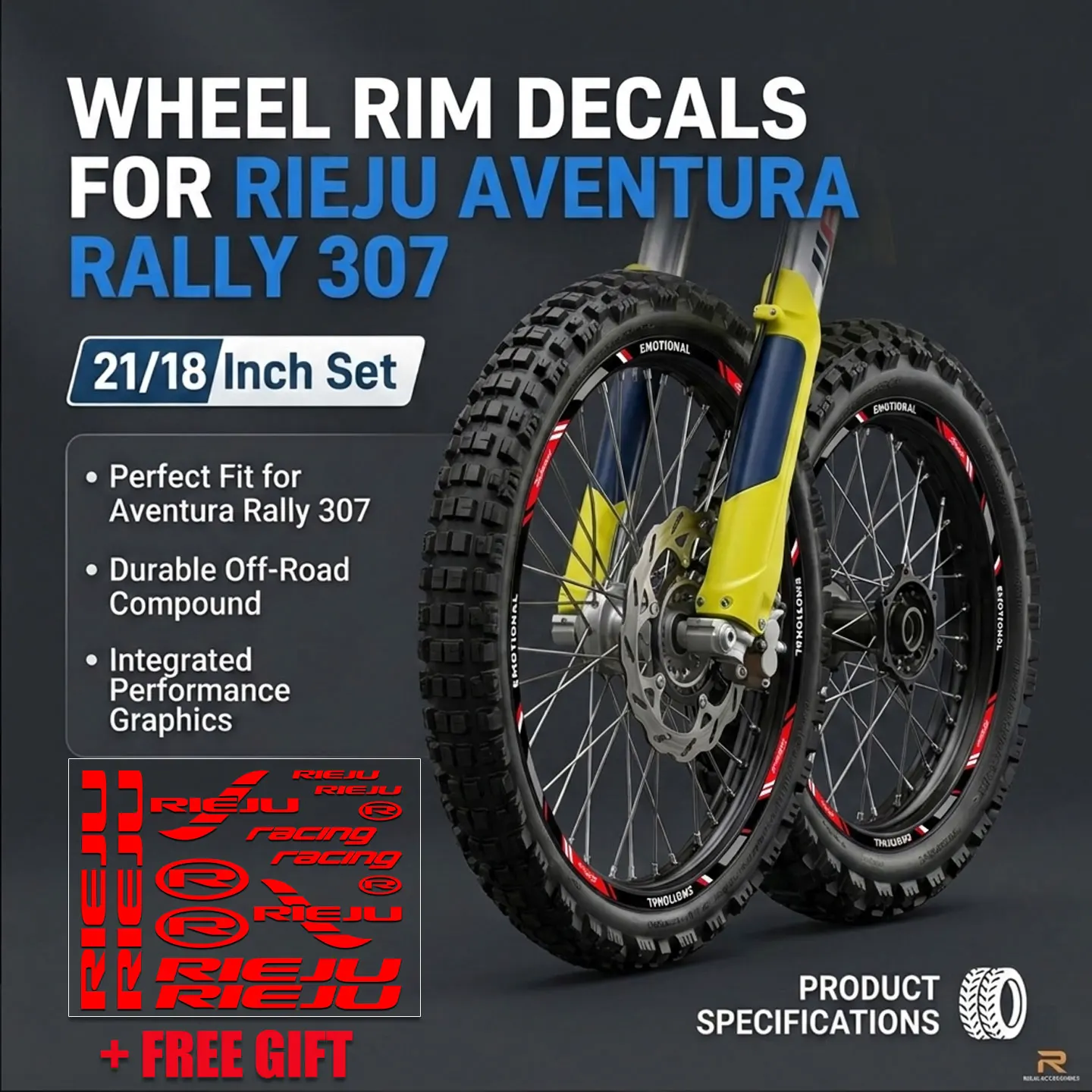 

For Rieju Aventura Rally 307 Rally307 21/18 Inch Wheel Decal Strip ADV Tire Stripe Tape Motorcycle Reflective Rim Stickers