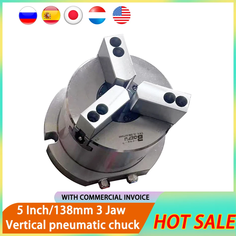 5 Inch 138mm Vertical Hollow Pneumatic Chuck KL05Q-3 Power Chuck Fixtur For Drilling Milling Tapping Machine Vertical Lathe