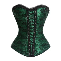 Women Retro Lace Covered Overbust Corset Top Sexy Burlesque Floral Corsets And Bustiers Plus Size Body Shaper Corselet Lingerie