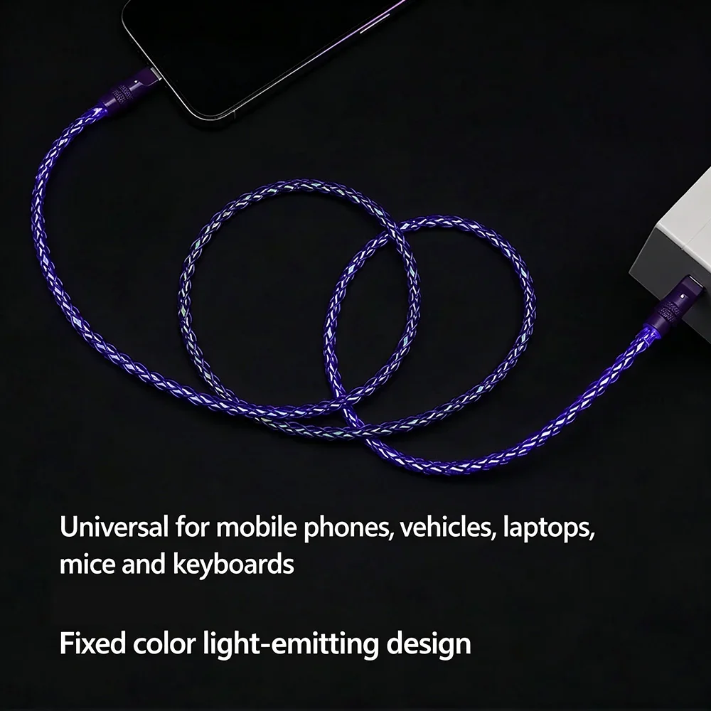 Fast Charging RGB Breathing Luminous Light Data Cable 60W TYPE-C Charger For iPhone 17 16 15 Pro Huawei Samsung Data Cable