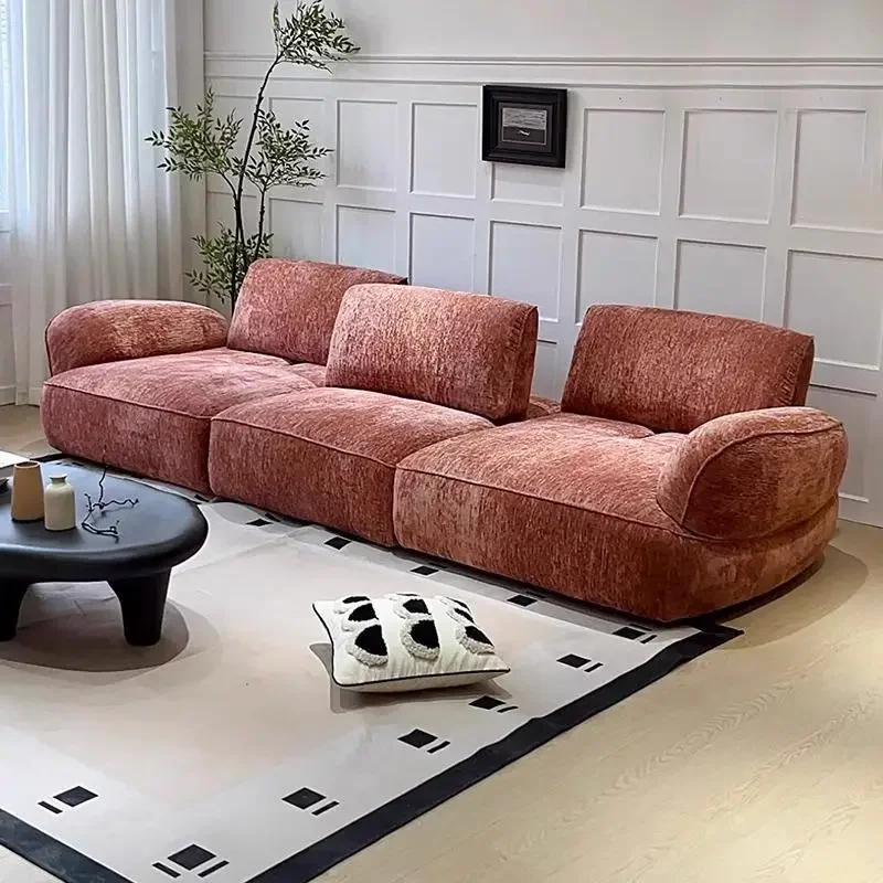 Italian minimalist snail sofa living room household chenille straight backrest removable fabric sofa