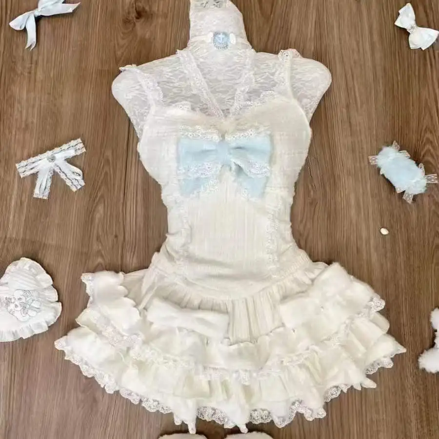 Outono inverno doce vintage elegante 3 peças conjunto feminino y2k princesa arco design mini saia terno feminino chique coreano popular cloehts