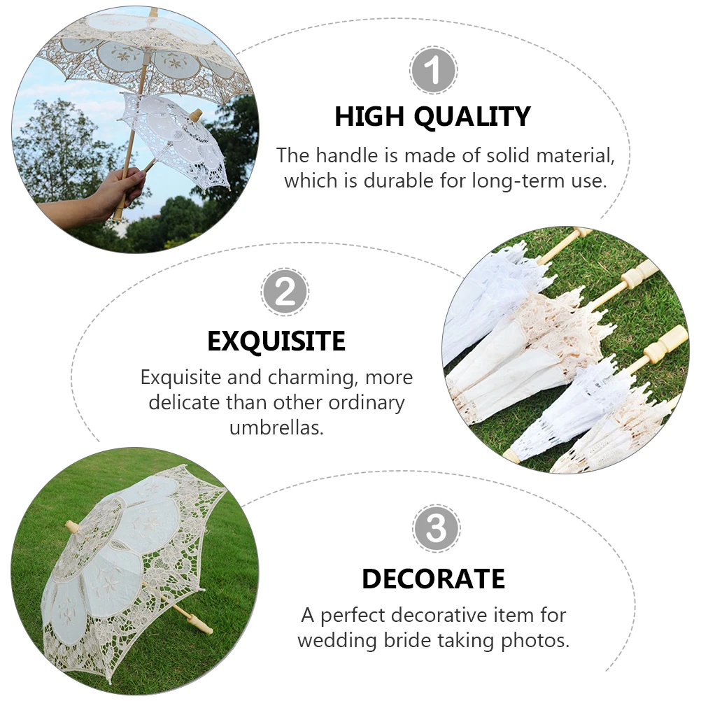 

Lace Umbrella Vintage Wedding Photo Prop Photography Decorative H made Wood Bridal Accessory Foldable Parasol Charm Elegant