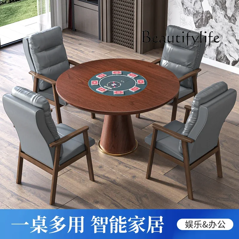 

BJ Automatic Licensing Poker Table Dou Dizhu Solid Wood Round Dining Table Shampoo All-in-one Machine Eight-mouth Egg Table