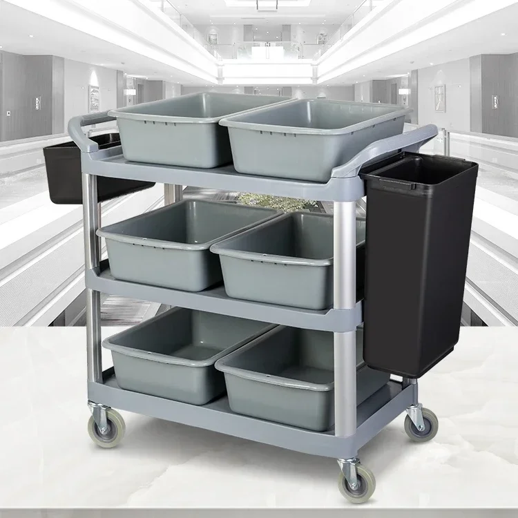 2026 Factory China Heavy Duty 3 Tier Plastic Hotel Folding Dining Food Serving Cart Trolley for Restaurant