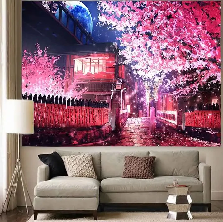 Cherry Blossom Tapestry Tree Forest Tapestry Wall Hanging Living Room Bedroom Room Aesthetic Decoration Home Decor Tapestry