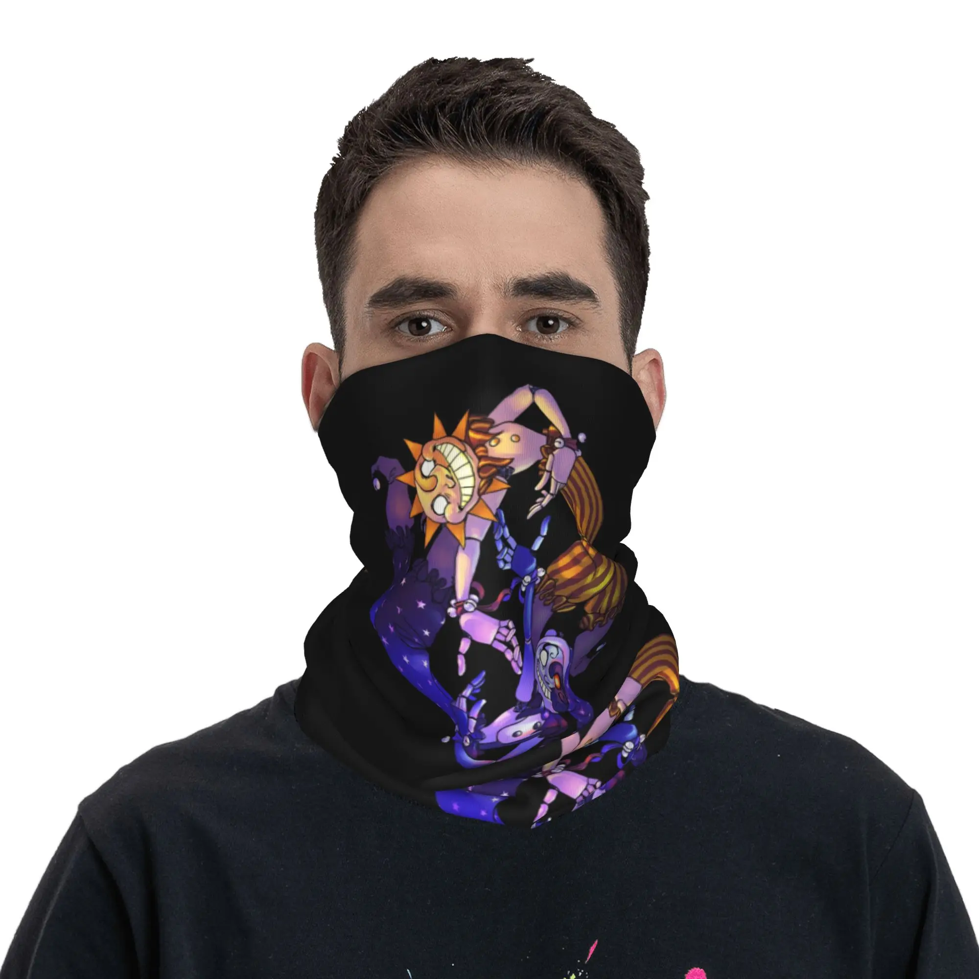 Sun And Moon FNAF Security Breached Bandana Neck Warmer Men Women Winter Ski Hiking Scarf Gaiter Sundrop Moondrop Face Cover view 4