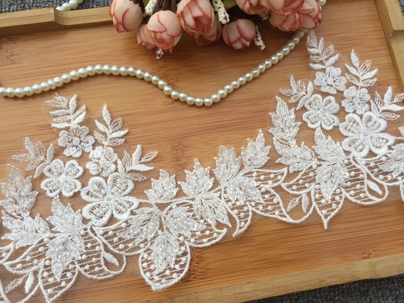 

Exquisite Embroidery Floral Lace Nail Beaded Inwrought Trim Boards Design Fabric