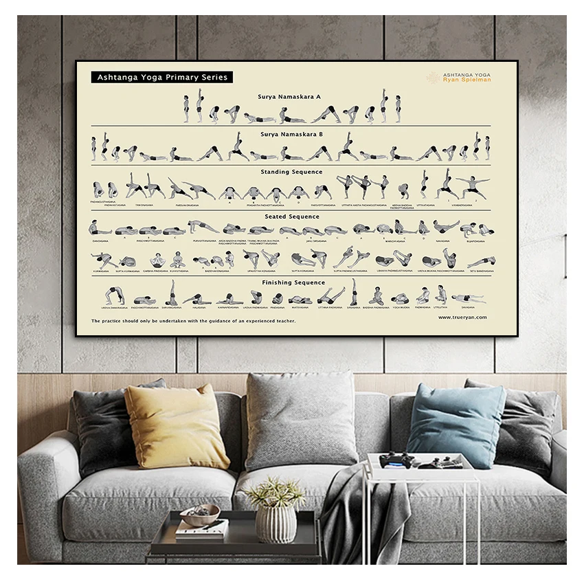 Tableau décoratif mural avec imprimés, peinture sur toile pour salon, décoration de maison, sans cadre, affiches de la série primaire de Yoga Ashtanga