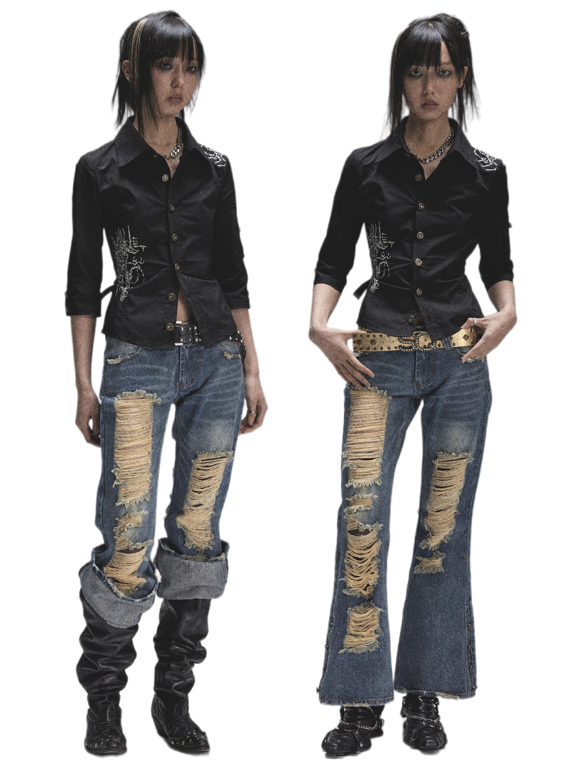 

Джинсы-клеш Noname Space с эффектом потертости и дырками, универсальные, с низкой посадкой, длинные, для женщин, весенний сезон