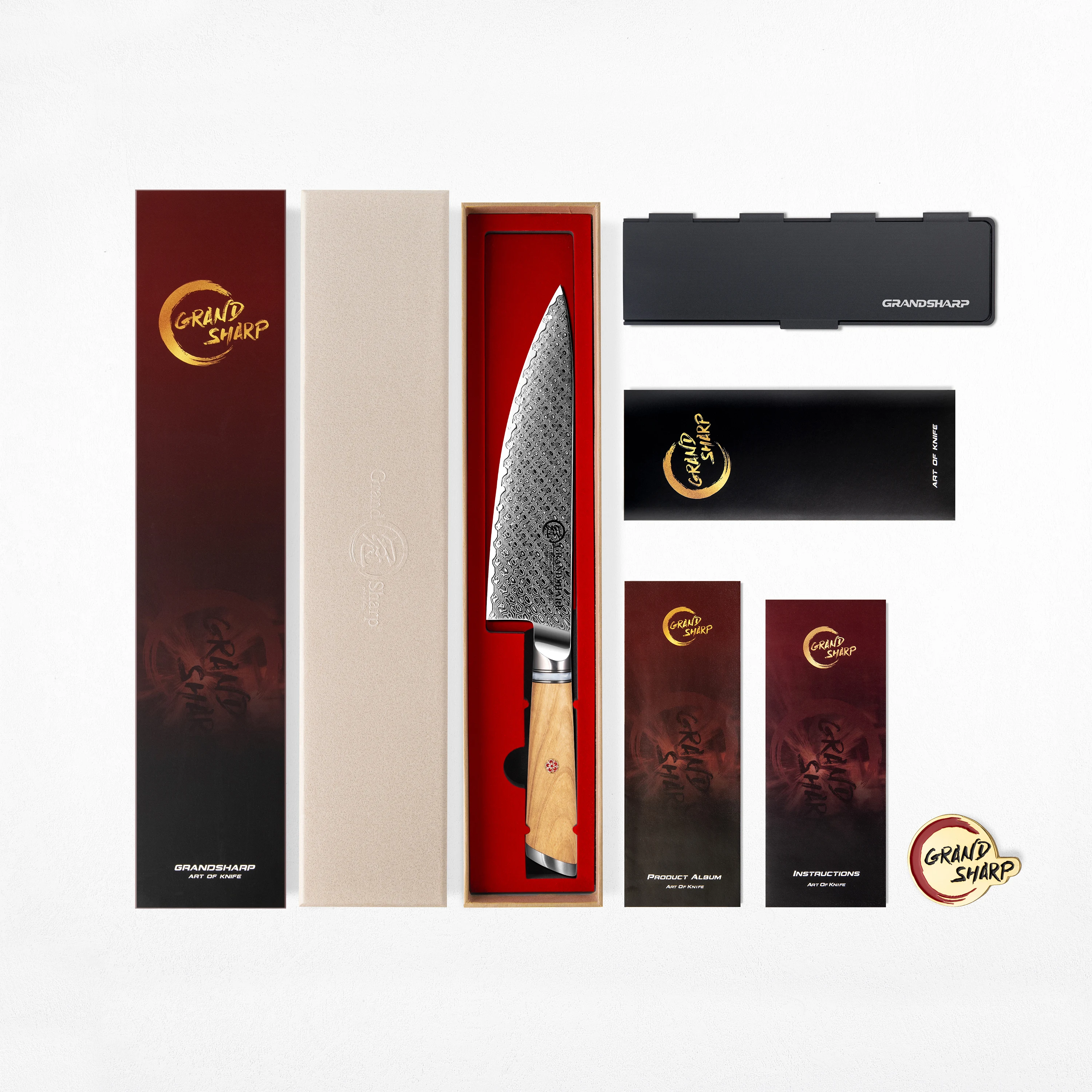 

Grandsharp 8-дюймовый нож шеф-повара Дамаск AUS10 в японском стиле Кухонная резка мяса и овощей с ручкой из оливкового дерева из смолы Роскошная коробка