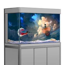 Aquarium Background Sticker,One Piece Pirate Ship HD Printing Wallpaper Fish Tank Backdrop Decorations PVC Landscape Poster