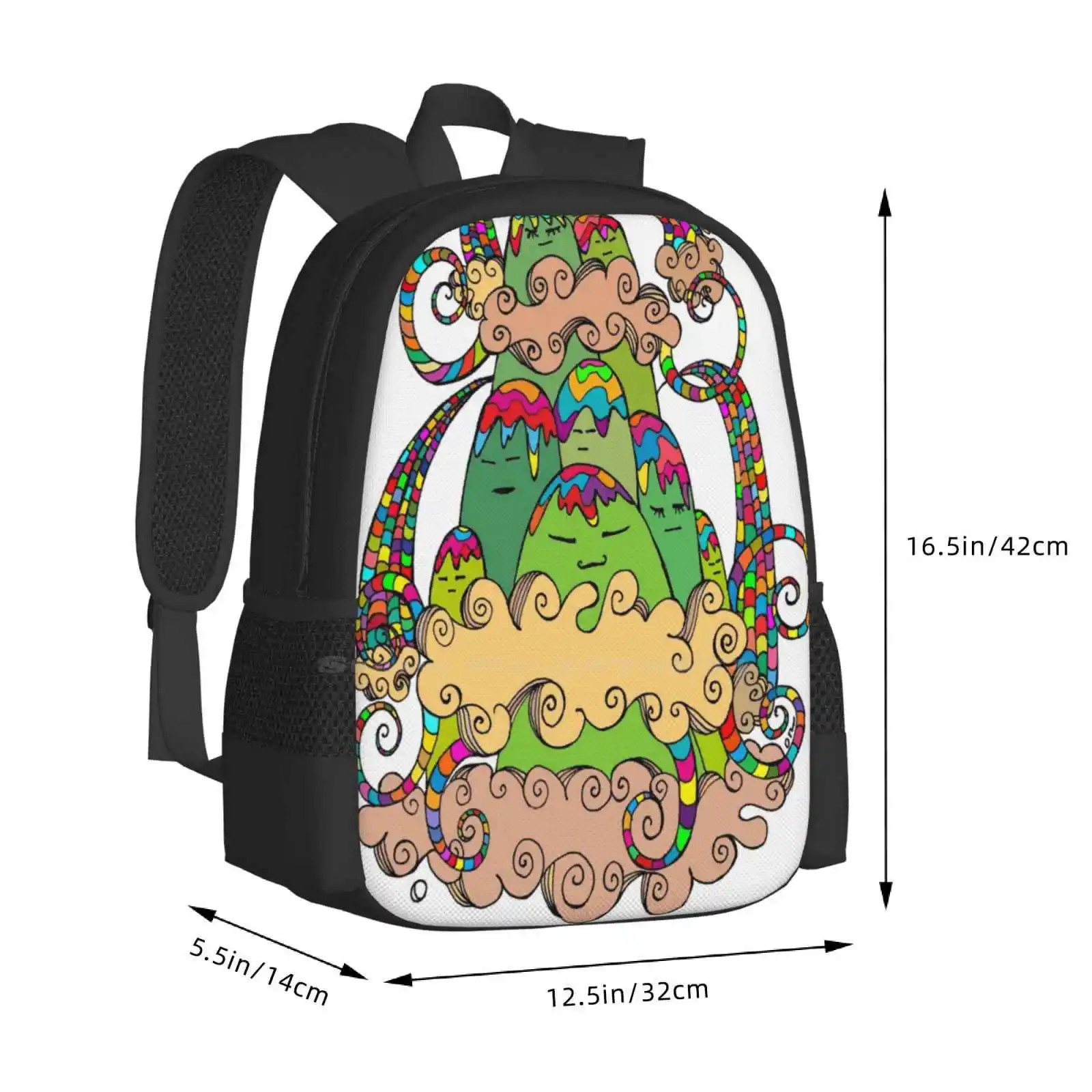 Magic Mountain Color Hot Sale Schoolbag Backpack Fashion Bags Magic Moutain Whimsical Trippy Indie Designer Cool Retro Warp