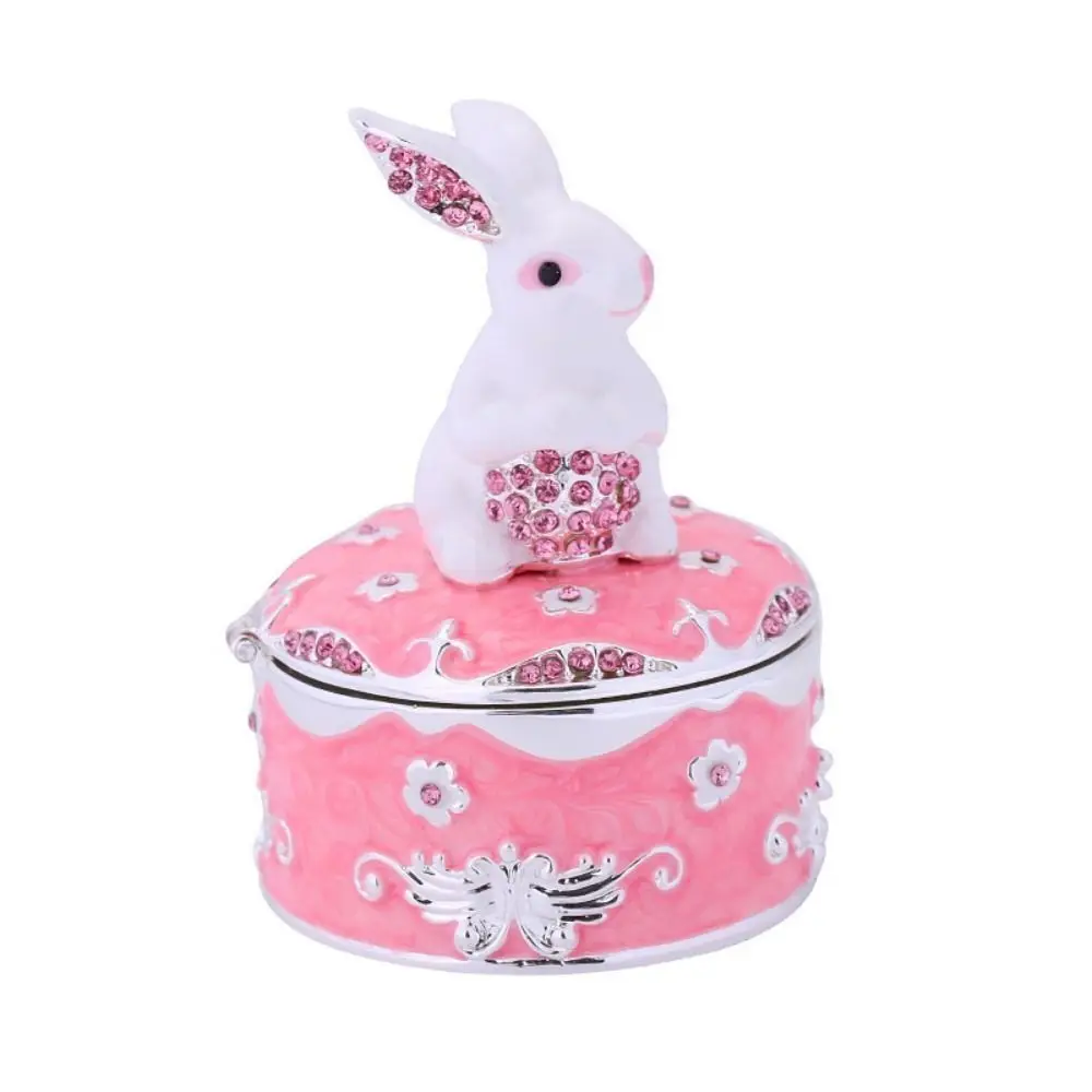 Zinc Alloy Floral Trinket Box Enamel Hinged Lid Jewelry Organizer Compact Size Floral Pattern Decorative Trinket Box