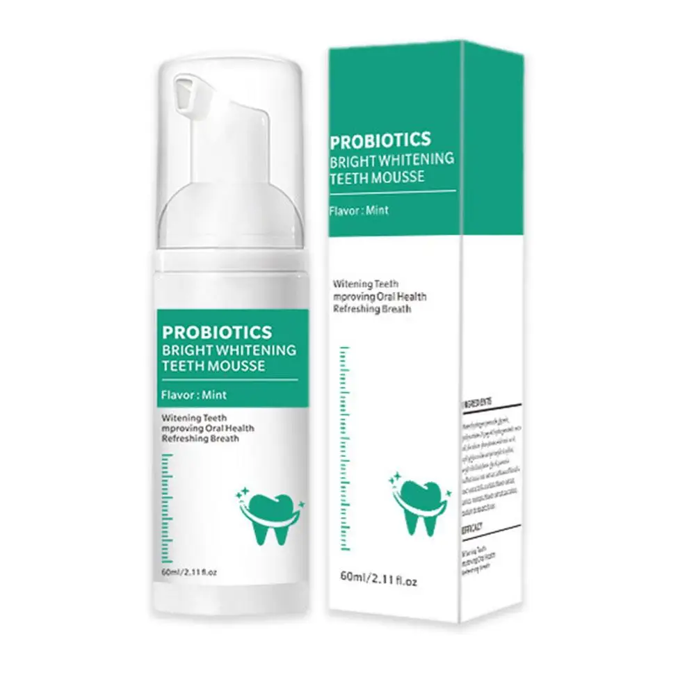 Dentes Whitening Toothpaste, Probióticos Mousse Care for Brightening Tooth, Reduzir Yellowing Oral Care, Y6T6, 60ml