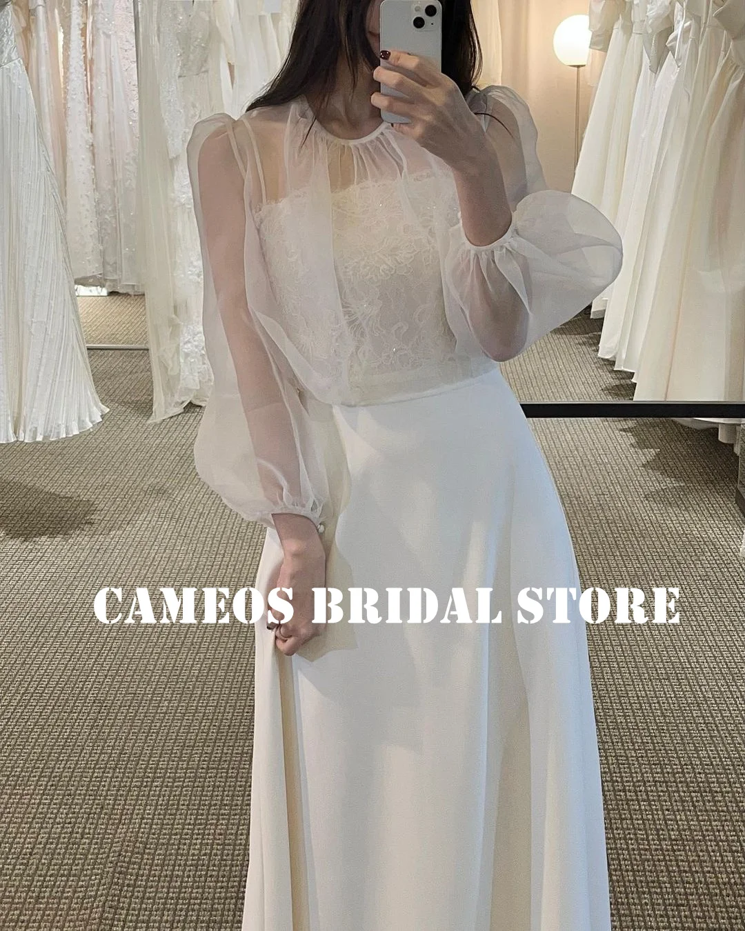 SONDR Customized 웨딩드레스 Puff Sleeves Wedding Dresses Two Pieces Korea Satin Lace Evening Ivory Bride Gowns Women Bridal Dresses