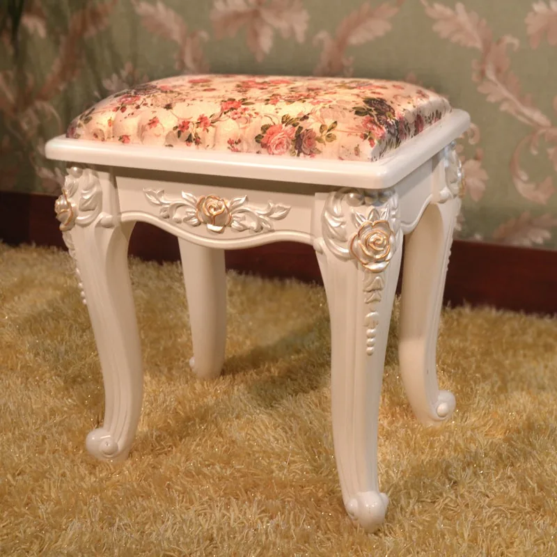 Dressing stool French European simple Korean white dressing chair makeup stool ivory white engraved relief luxury