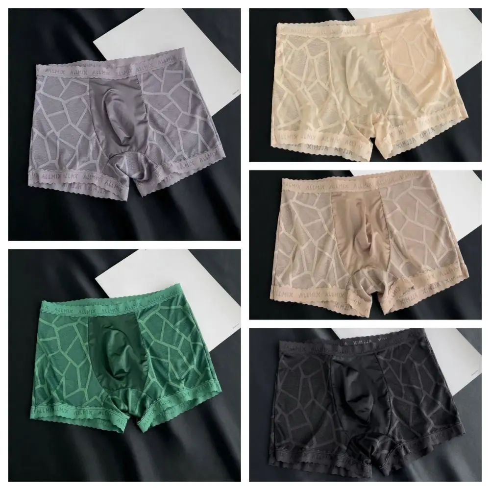 

Comfortable Low Waist Men Boxer Briefs Ice Silk Underpants Lace Shorts Boxers Summer Breathable Underwear for Men Gift