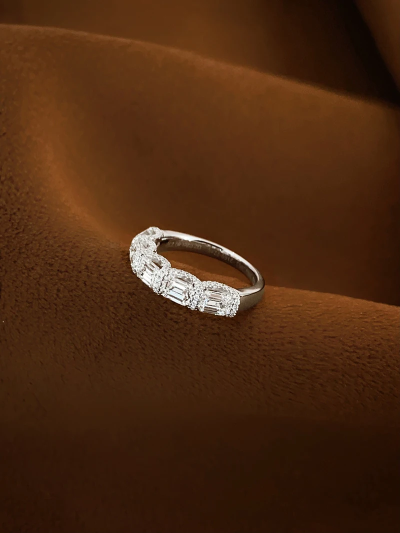 LUOWEND 100% 18K White Gold Rings Fashion INS Style Real Natural Diamond Engagement Ring for Women High Wedding Jewelry