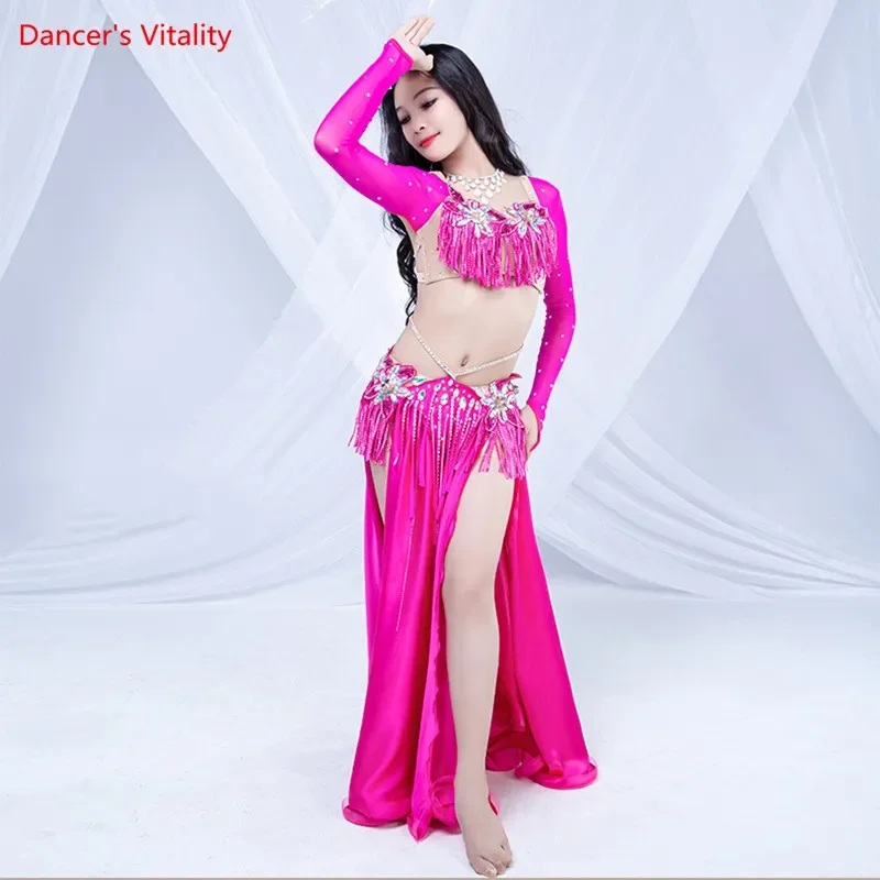 Custom Made Belly Dance Set Children\'s Costumes New Two-Piece Bra+Long Skirt Dance Dance Skirt Long Sleeve Costumes