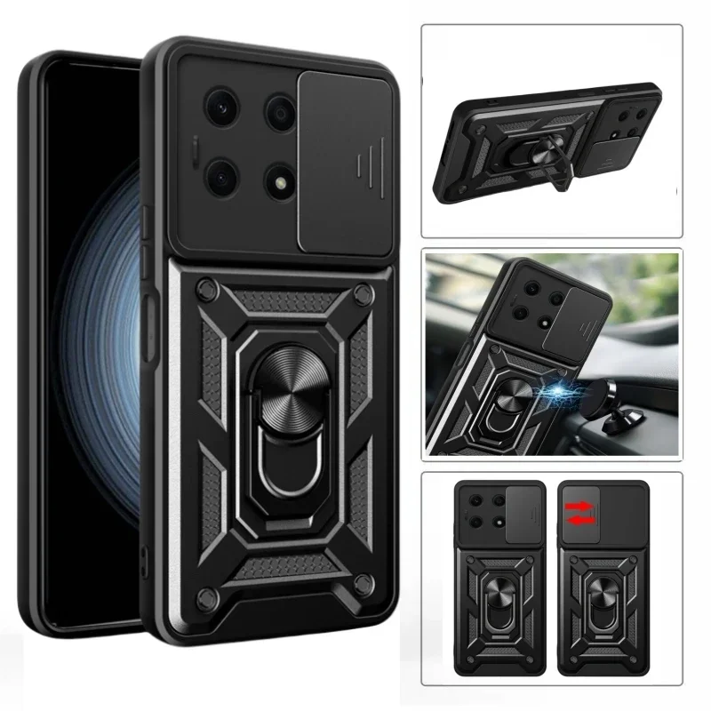 For Honor X8a 4G Case Slide Camera Protect Armor Phone Case For Huawei Honor X8A HonorX8A X 8A CRT-LX1 Magnet Holder Ring Cover