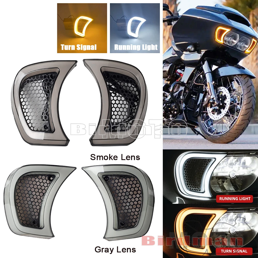 

Motorcycle LED Headlamp Vent Trim Lamp Front Running Indicator Turn Signal Accents Light For Harley Touring Road Glide 2015-Up