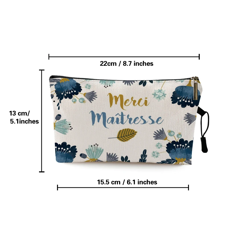 Teacher\'s Day Graduation Gift Cosmetic Bag Super Atsem Merci Maitresse Print Women Neceser Makeup Bag Pouch Travel Organizer