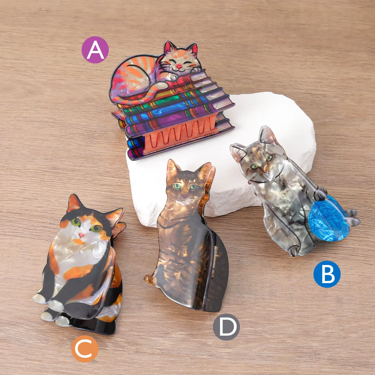 قطعة واحدة من مجموعة القطط الأليفة اللؤلؤية المخصصة بطباعة مشبك شعر للفتيات