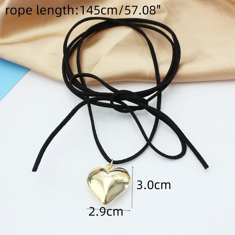 Gargantilla de terciopelo negro gótico para mujer, de 30mm de corazón grande colgante collar con, tejido Diy, anudado, lazo, cadena ajustable, joyería