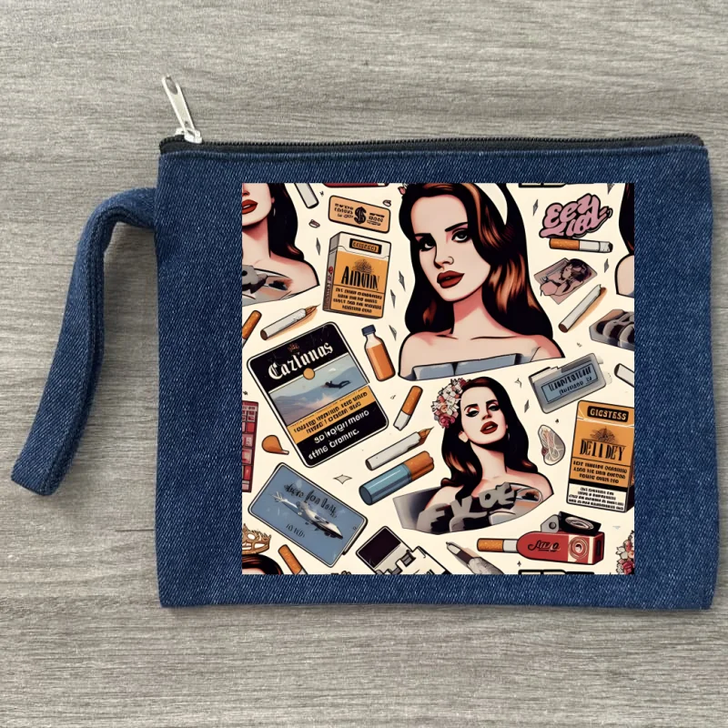 

lana del rey Pattern Canvas Storage Bags Travel Denim Cosmetic Bag Fun Zipper Pouch Office Supplies Pencil Case Wallet