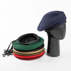 Men Women Unisex Breathable Wool Beret Military Training Camp Guard Soldiers Beret Cap with Adjustable ribbon and eyelet