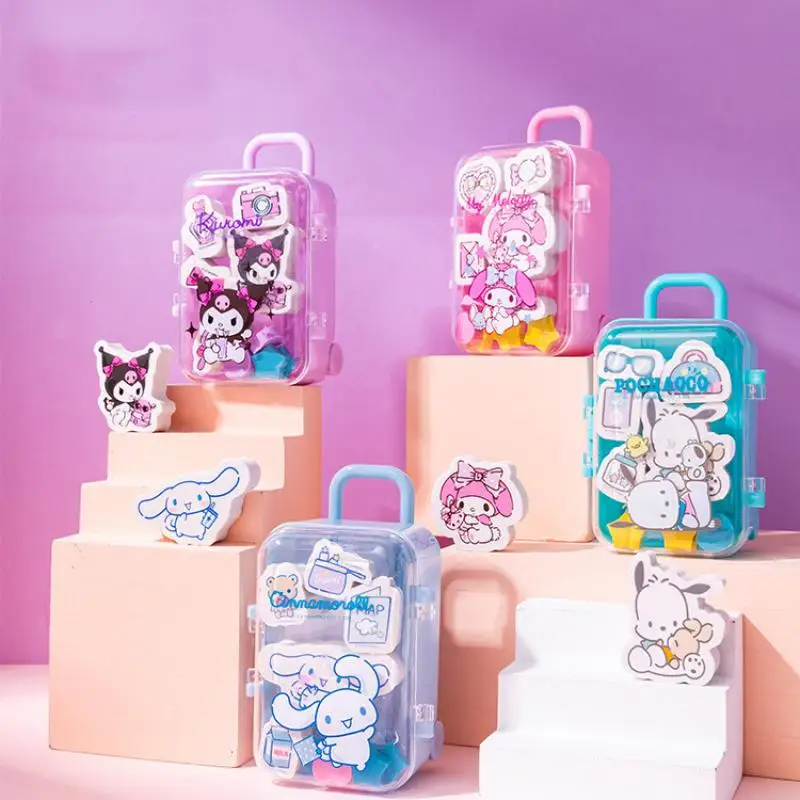 

12pcs Sanrio Eraser Kawaii MINISO Mymelody Kuromi Cinnamoroll Korean Student Cartoon Doll Travel Eraser Children's Stationery