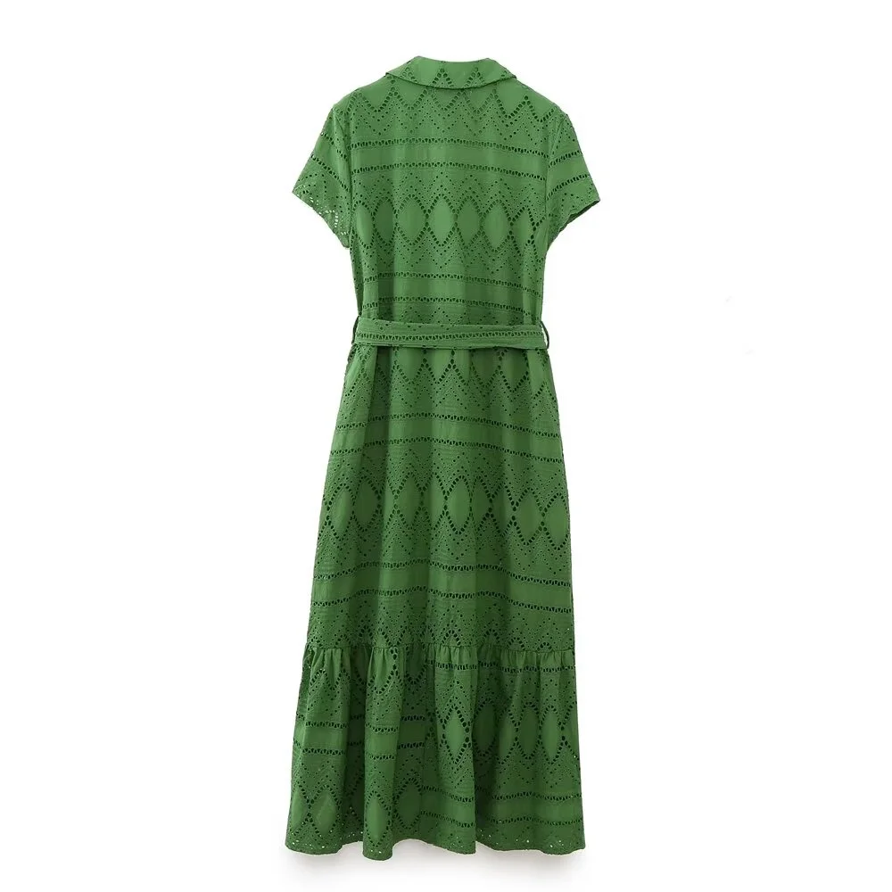 2024zar * Frühling/Sommer neues Produkt heiß verkaufen Damen bekleidung Stil lässig abnehmen aushöhlen besticktes Hemd Stil Kleid