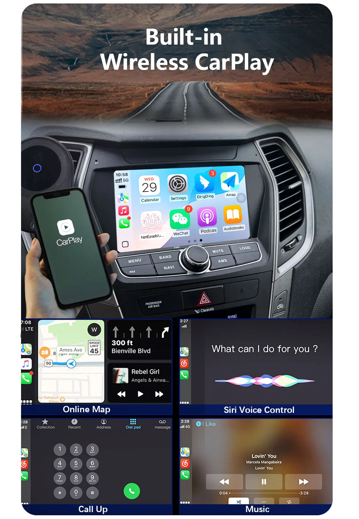 CHSTEK Car Radio Android 13 CarPlay For Hyundai IX45 Santa Fe SantaFe 3 2013-2017 Multimedia Stereo Navigation Bluetooth WIFI 4G