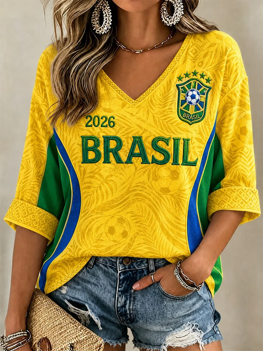 2026 New Brazilian National Football Jersey Casual Sports Training Fan Quick Drying T-shirt for Women Family Matching