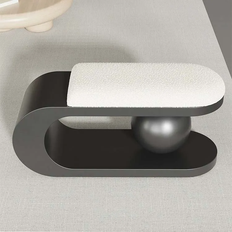 

Nordic Unique Design Metal Base Entryway Bench Luxury Living Room Boucle Fabric Upholstered Ottoman