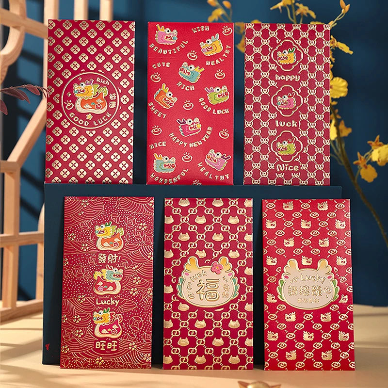 6pcs Envelope Dragon Year 2024 Money Pocket Chinese New Year Lucky Red Envelope Dragon Gift New Year Decorations