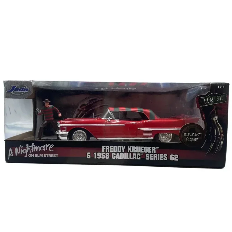 Figurka akcji Jiaxin 1/24 Nightmare on Elm Street JADA1958 Cadillac symulacja aluminiowy model samochodu prezent dla dzieci